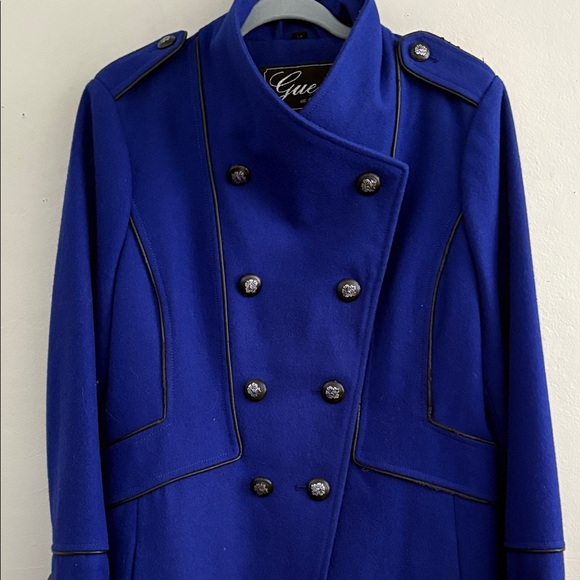 Guess Women's Royal Blue wool Pea Coat L - Picture 3 of 12